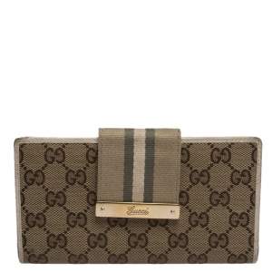 Gucci Beige GG Canvas and Leather Web Continental Wallet