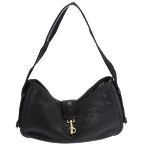 مملوكة مسبقًا Gucci Black Perforated Leather and Canvas Vintage Jackie Shoulder Bag