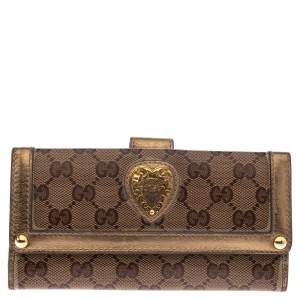 Gucci Beige/Metallic GG Crystal Canvas and Leather Heart Bifold Continental Wallet