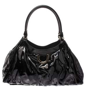 مملوكة مسبقًا Gucci Black Patent Leather Large D Ring Hobo