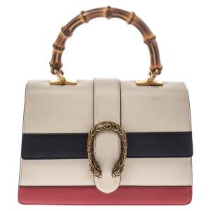 Pre Owned Gucci Tricolor Leather Medium Dionysus Bamboo Top Handle Bag