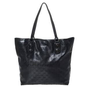 مملوكة مسبقًا Gucci Black GG Imprime Coated Canvas Metal Stud Tote