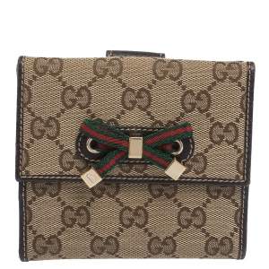 Gucci Beige/Brown GG Canvas Mayfair Bow Flap Compact Wallet 