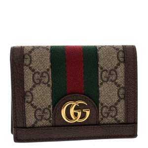 Gucci Brown GG Supreme Canvas and Leather Web Ophidia Card Case Wallet