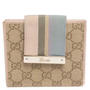 Gucci Beige/Pink GG Canvas French Flap Wallet