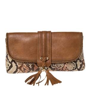Gucci Brown/Beige Leather and Python Marrakech Clutch