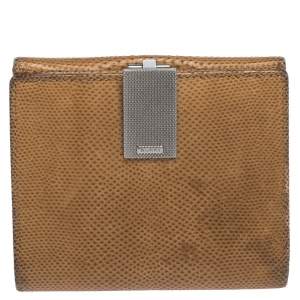 Gucci Light Brown Karung Snakeskin Vintage Clip Compact Wallet