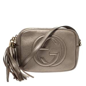 Pre Owned Gucci Metallic Gold Leather Soho Disco Crossbody Bag
