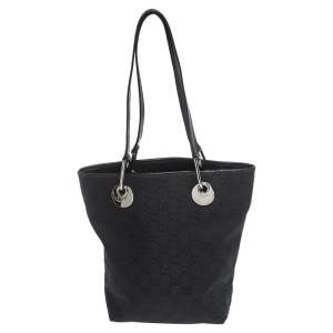 مملوكة مسبقًا Gucci Black GG Canvas and Leather Shoulder Bag