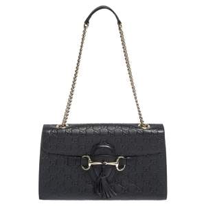 مملوكة مسبقًا Gucci Black Guccissima Leather Medium Emily Chain Shoulder Bag
