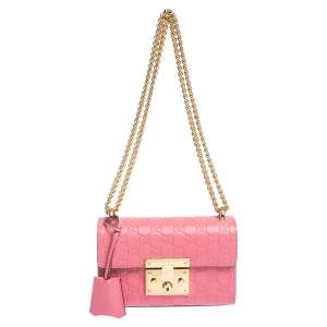 Pre Owned Gucci Pink Guccissima Leather Small Padlock Shoulder Bag