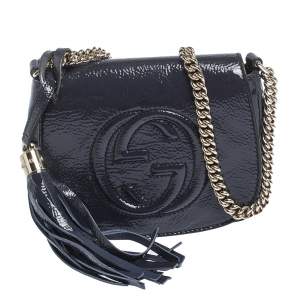 Pre Owned Gucci Midnight Blue Patent Leather Soho Flap Chain Crossbody Bag