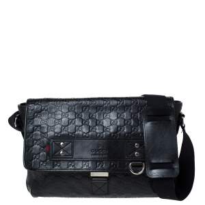 Pre Owned Gucci Black Guccissima Leather Medium Rubber Messenger Bag