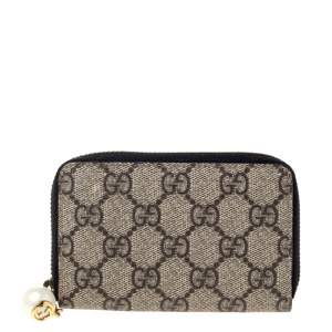 Gucci Beige GG Supreme Canvas Zip Around Wallet