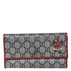 Gucci Beige/Red GG Supreme Canvas and Patent Leather Flap Wallet