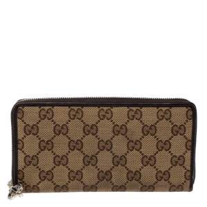 Gucci Beige/Brown GG Canvas and Leather GG Twins Zip Around Wallet
