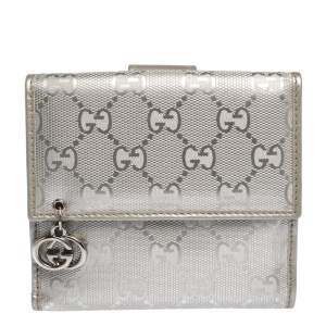 Gucci Silver GG Imprime Canvas French Wallet