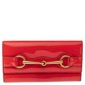Gucci Orange Patent Leather Horsebit Continental Wallet