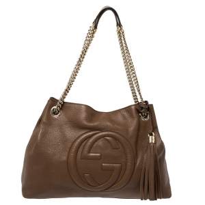 Pre Owned حقيبة كتف غوتشي سوهو متوسطة جلد بنية