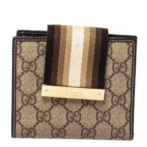 Gucci Beige/Brown GG Supreme Canvas Web Flap French Wallet