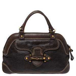 Pre Owned حقيبة ساتشل غوتشي نيو بلهام جلد غوتشيسيما بنية داكنة