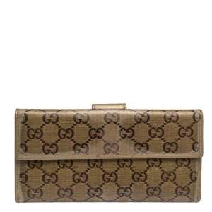 Gucci Metallic Gold GG Crystal Coated Canvas and Leather Continental Wallet