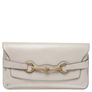 Pre Owned حقيبة كلتش غوتشي كبيرة برايت بيت جلد عاجية