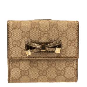 Gucci Gold/Beige GG Canvas and Leather Princy Compact Wallet