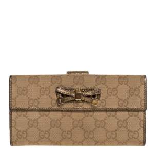 Gucci Gold/Beige GG Canvas and Leather Princy Continental Wallet