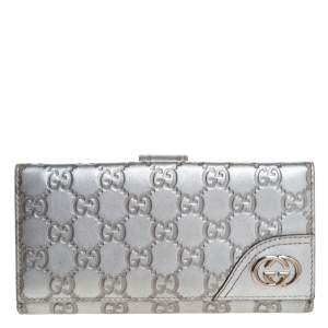 Gucci Silver Guccissima Leather Interlocking G Continental Wallet