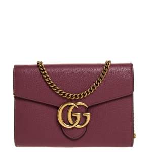 Gucci Rose Pink Leather GG Marmont Wallet on Chain