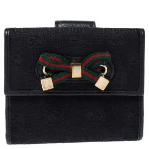 Gucci Black GG Canvas and Leather Princy Compact Wallet