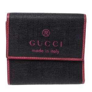 Gucci Black/Pink Coated Canvas Logo Trifold Compact Wallet 