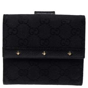Gucci Black GG Canvas and Leather Studded French Compact Wallet