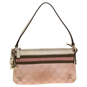 مملوكة مسبقًا Gucci Pink/Cream GG Canvas and Leather Baguette Bag