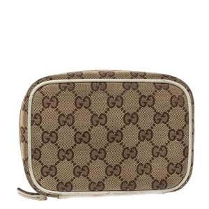 Pre Owned Gucci Beige GG Canvas and Leather Pouch