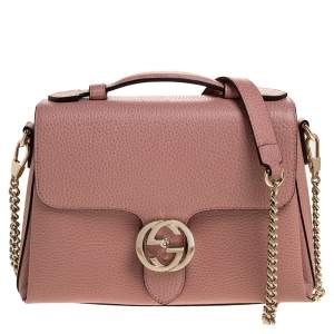 Pre Owned Gucci Pink Leather Interlocking GG Top Handle Bag