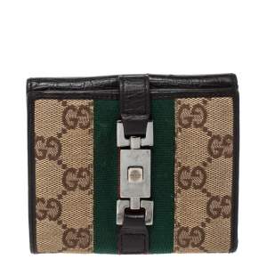 Gucci Beige/Dark Brown GG Canvas and Leather Web Compact Wallet