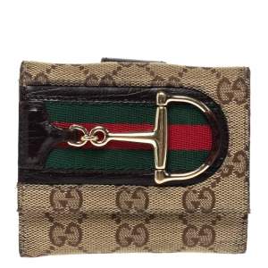 Gucci Beige/Brown GG Canvas Web Horsebit Compact Wallet