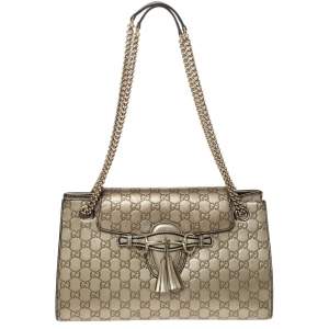 Pre Owned Gucci Gold Guccissima Leather Large Emily Chain Shoulder Bag