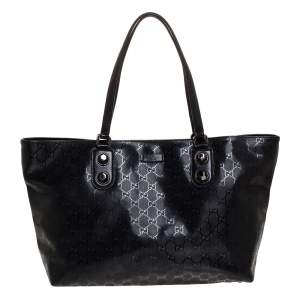 Pre Owned Gucci Black GG Imprime Coated Canvas and Leather Metal Stud Tote