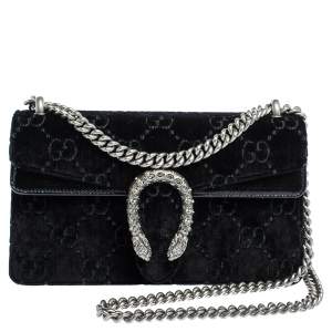 Gucci Black Velvet and Leather Small Dionysus Shoulder Bag