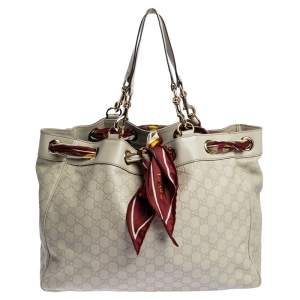 Pre Owned Gucci Beige Guccissima Leather Large Positano Scarf Tote