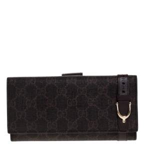 Gucci Dark Brown GG Supreme Canvas and Leather Nice Continental Wallet