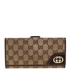 Gucci Brown/Beige GG Canvas and Leather Britt Continental Wallet