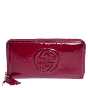 Gucci Fuchsia Patent Leather Soho Zip Around Wallet