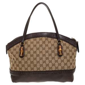 Pre Owned Gucci Beige/Brown GG Canvas and Leather Laidback Crafty Satchel
