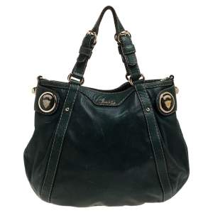 Pre Owned Gucci Green Leather Crest Boule Hobo