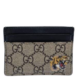 Gucci Beige/Black GG Supreme Canvas Tiger Card Holder