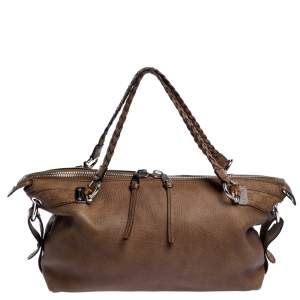 Pre Owned Gucci Brown Leather Medium Bamboo Bar Satchel